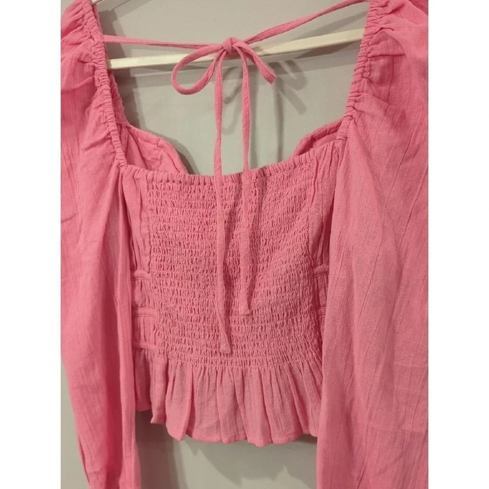 Free‎ People Chloe Smocked Cropped Top in Aurora Pink